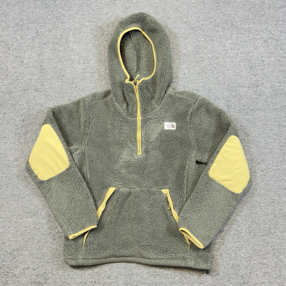 The North Face Campshire Pullover Hoodie Men's Small Gray Yellow Fleece Sherpa